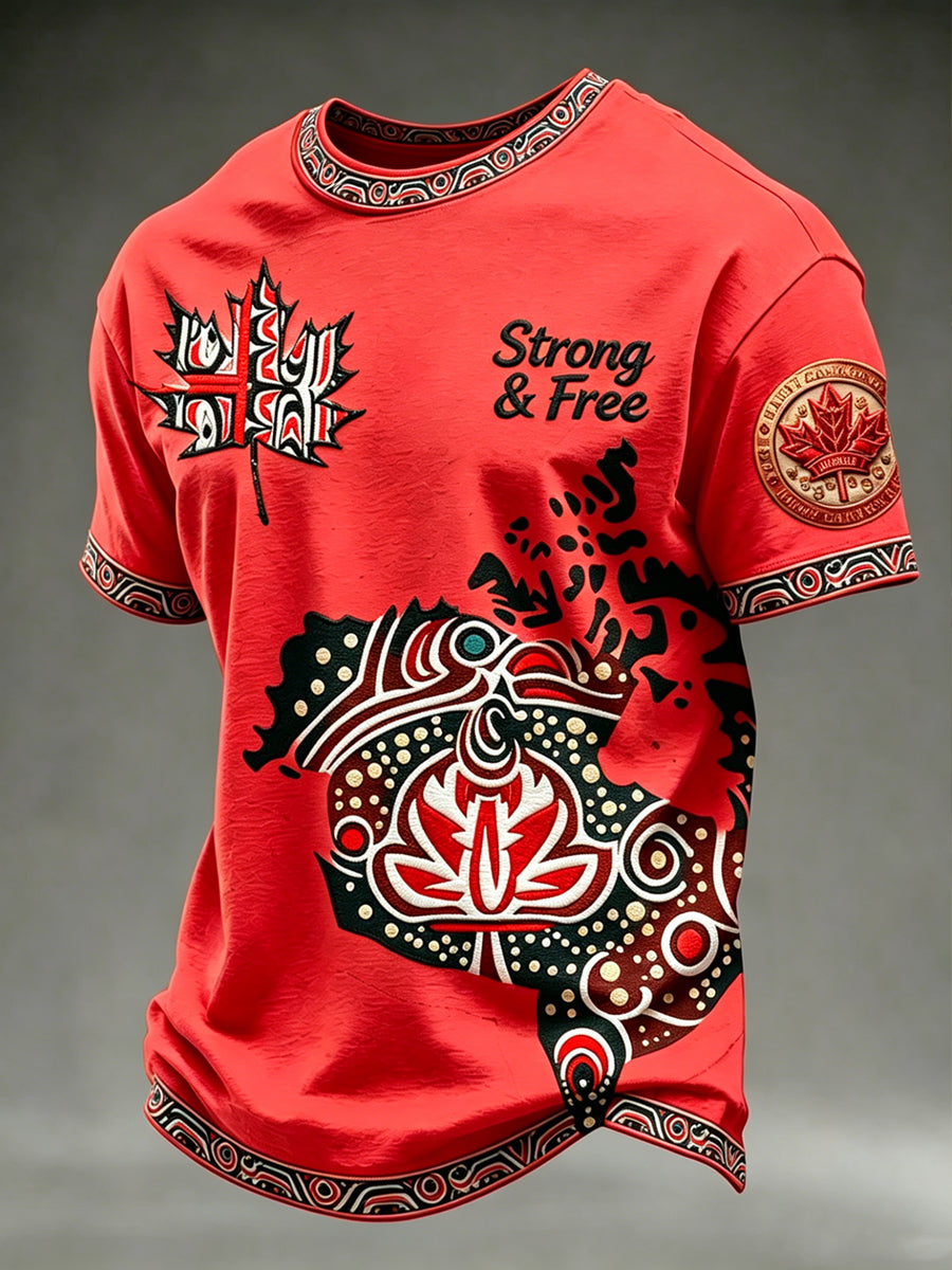 Men's Indigenous Canada Day Printed Vintage Fashion Loose Short Sleeve T-Shirt