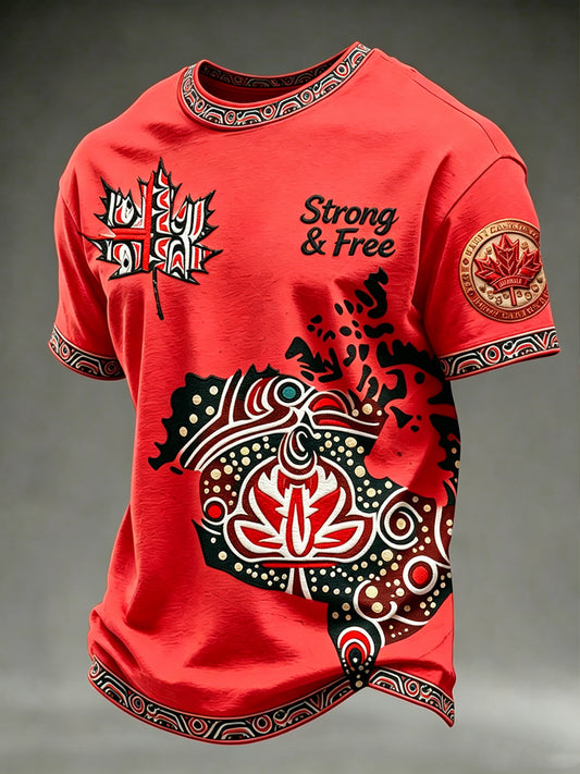 Men's Indigenous Canada Day Printed Vintage Fashion Loose Short Sleeve T-Shirt