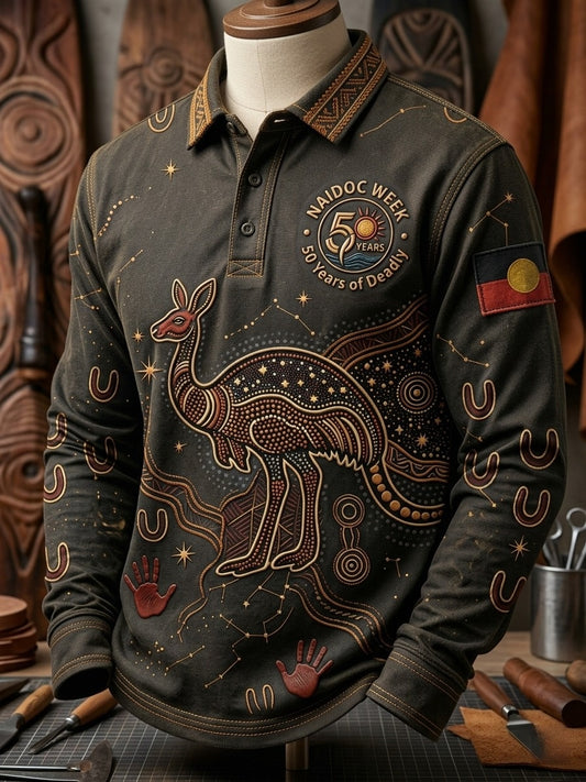 Men's Naidoc Week Kangaroo Art Print Long-Sleeve Polo Shirt