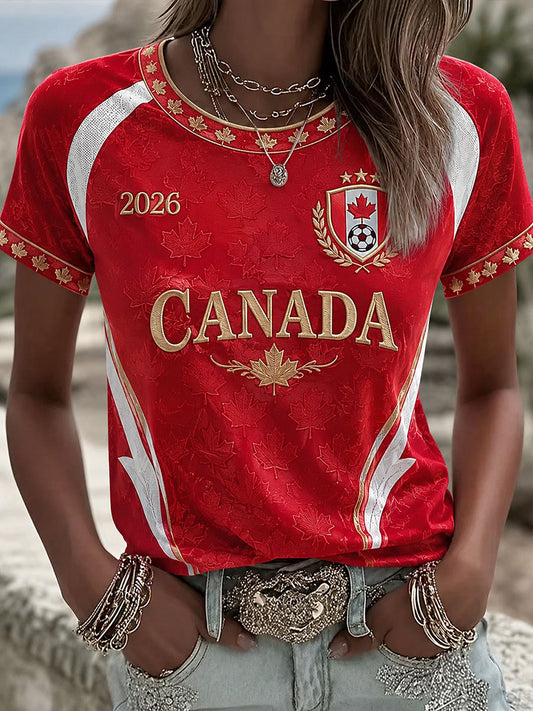 Women's Canada Soccer Print Casual T-Shirt