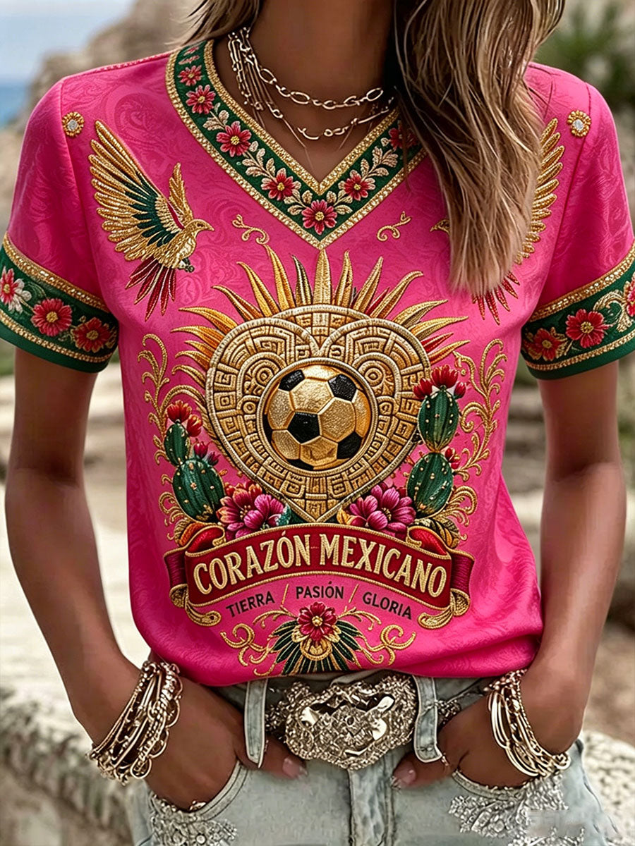 Women's Mexico Football Lover Art Printed T-shirt