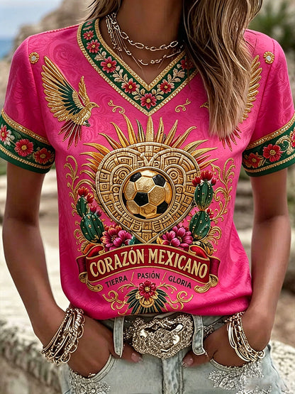 Women's Mexico Football Lover Art Printed T-shirt