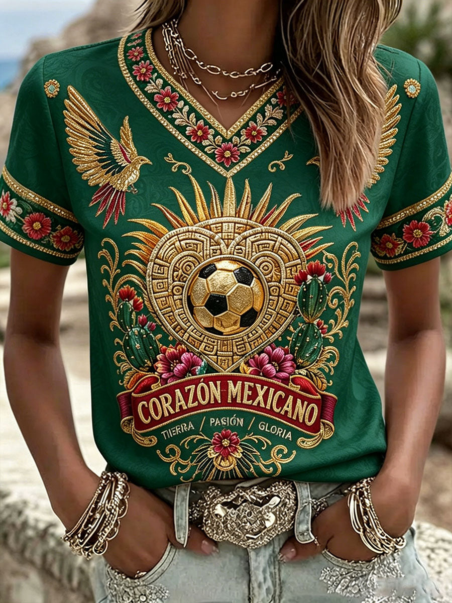 Women's Mexico Football Lover Art Printed T-shirt