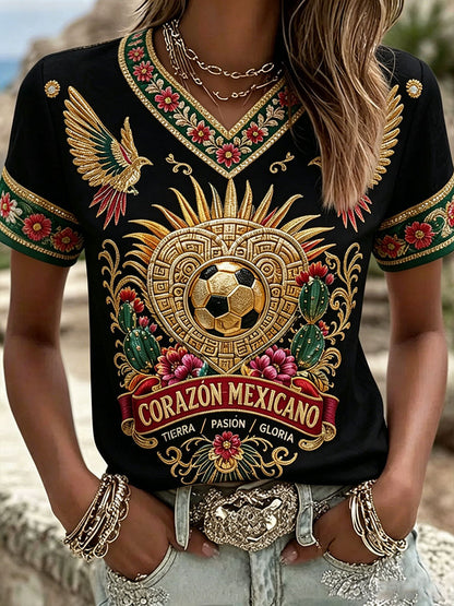 Women's Mexico Football Lover Art Printed T-shirt