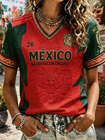 Women's Mexico Football Lover Art Printed T-shirt