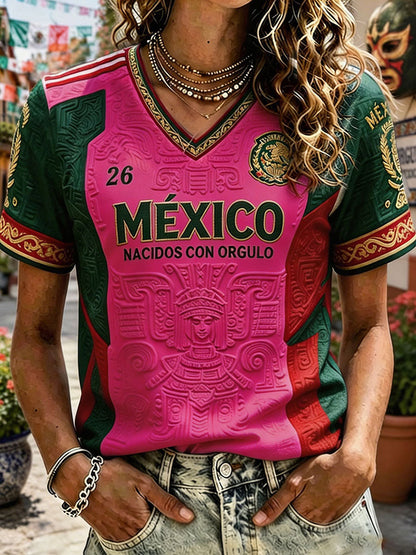 Women's Mexico Football Lover Art Printed T-shirt