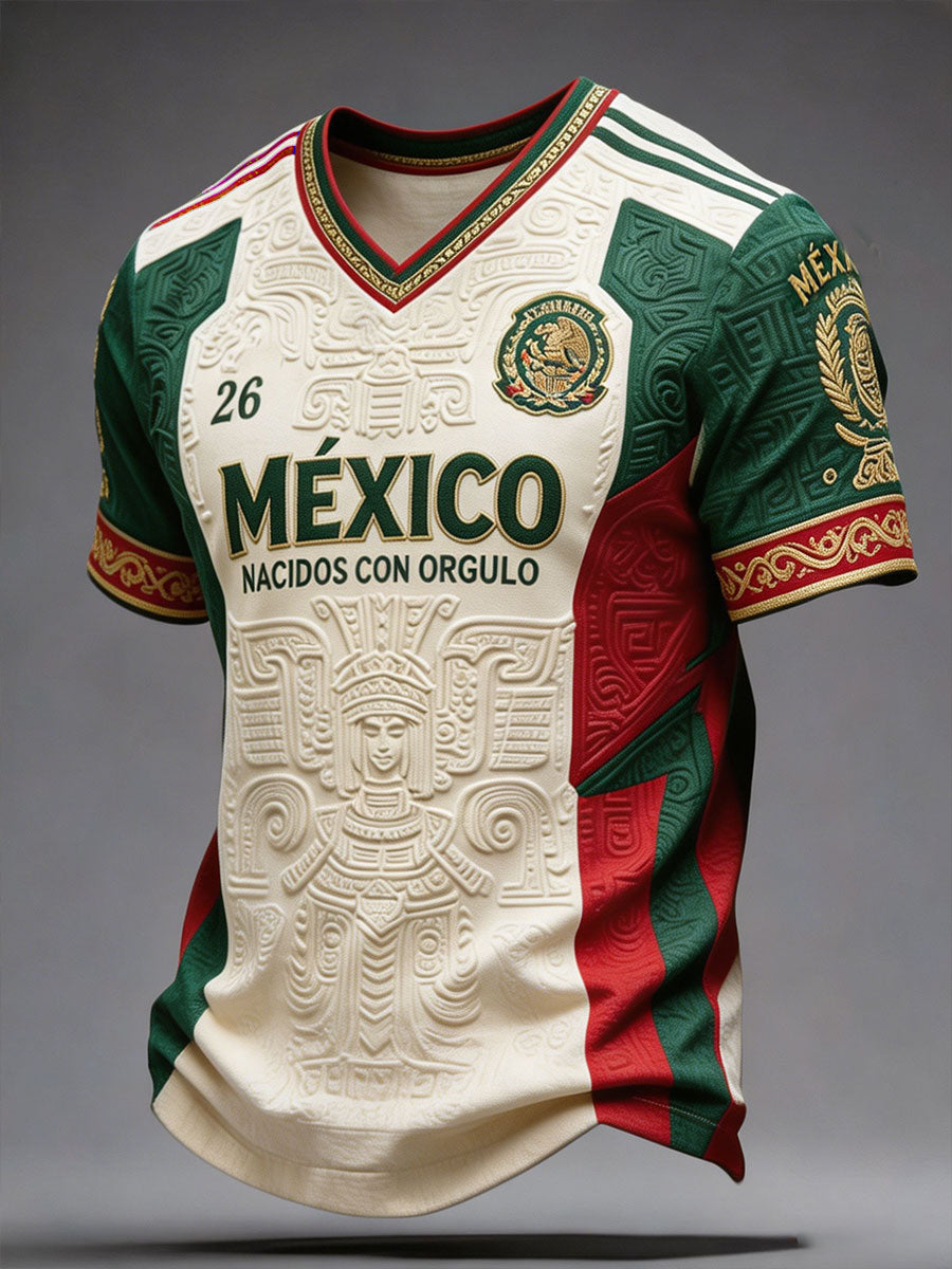 Men's Mexico Football Lover Art Printed V-neck T-shirt