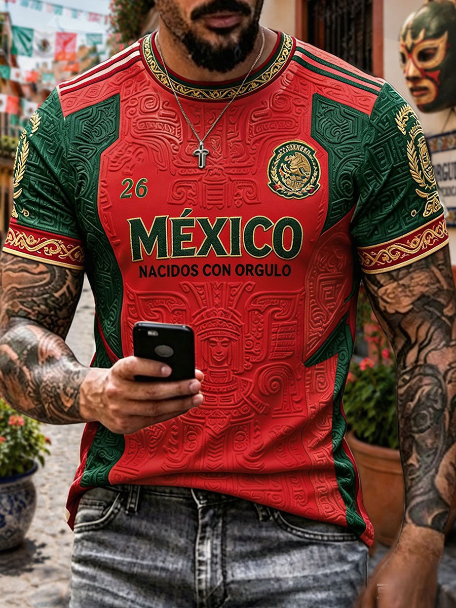 Men's Mexico Football Lover Art Printed V-neck T-shirt