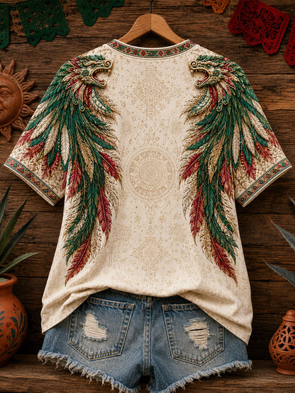 Women's Mexico Pride Art Printed Linen T-shirt