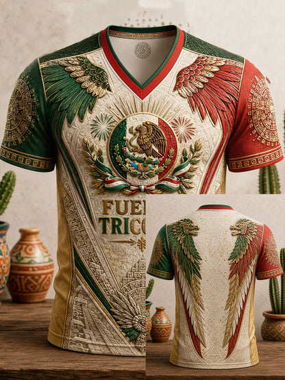 Men's Mexico Pride Art Printed V-neck T-shirt