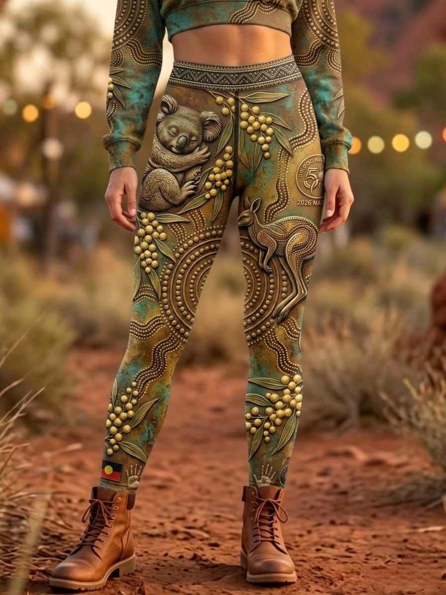 Women's AU Aboriginal Art NAIDOC Week Printed Sports Stretch Leggings