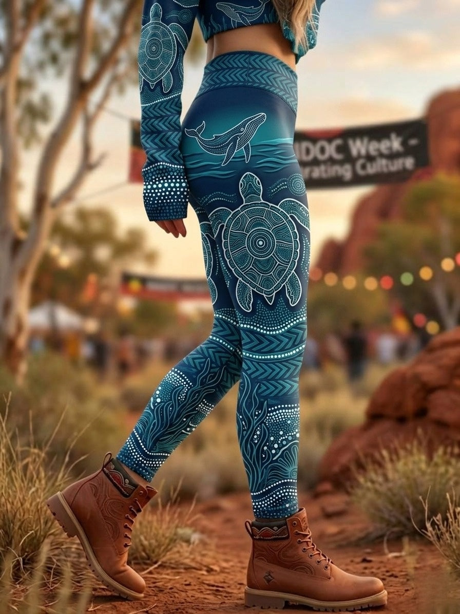 Women's AU Aboriginal Art NAIDOC Week Printed Sports Stretch Leggings
