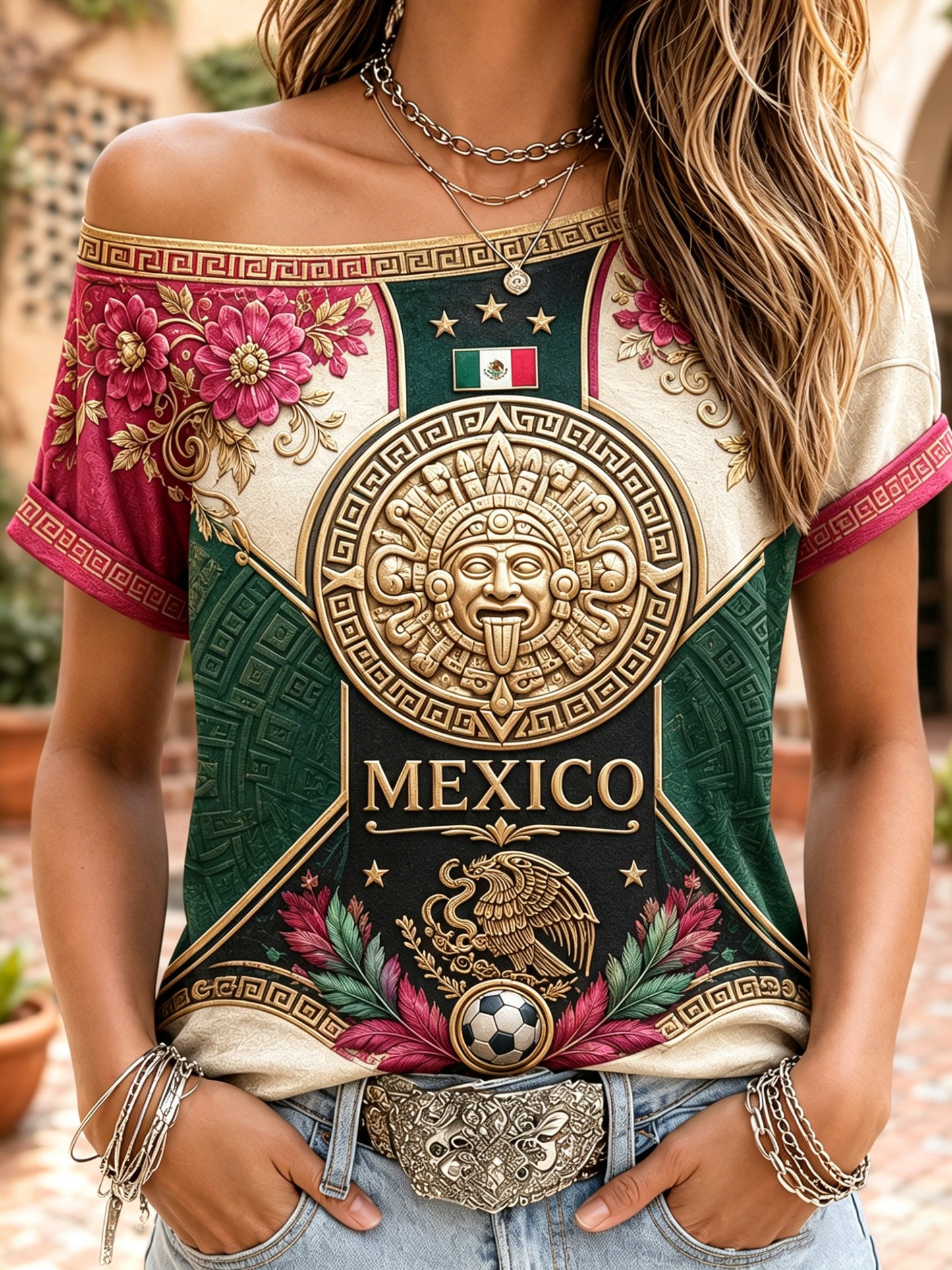 Women's Mexican Football Match Cheering Art Print Top