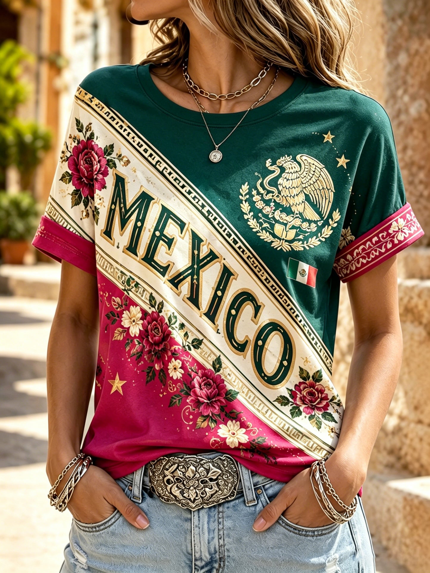 Women's Mexican Football Match Cheering Art Print T-Shirt