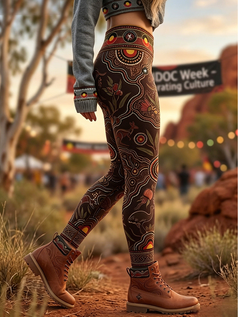 Women's AU Aboriginal Art NAIDOC Week Printed Sports Stretch Leggings