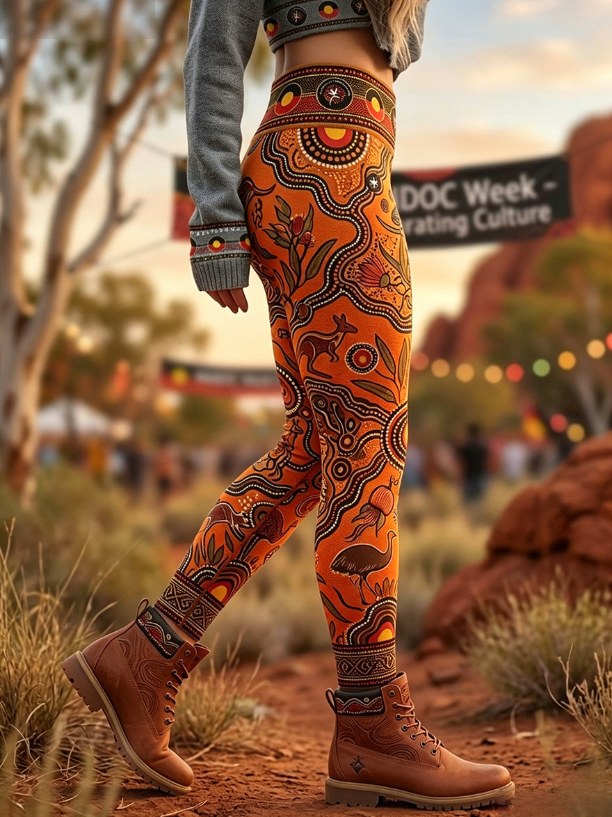 Women's AU Aboriginal Art NAIDOC Week Printed Sports Stretch Leggings
