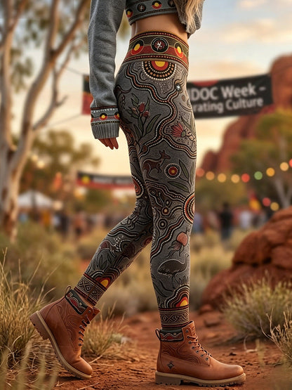 Women's AU Aboriginal Art NAIDOC Week Printed Sports Stretch Leggings