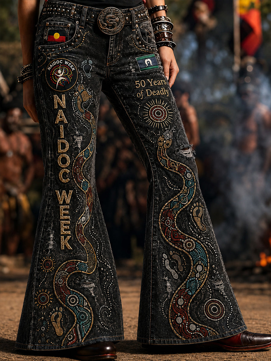 Women's Naidoc Week Australia Art Print Flared Trousers