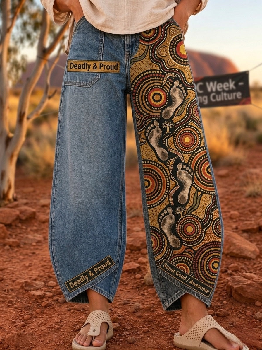 Women's Retro Australian NAIDOC Week Deadly Pride Art Print Flared Trousers