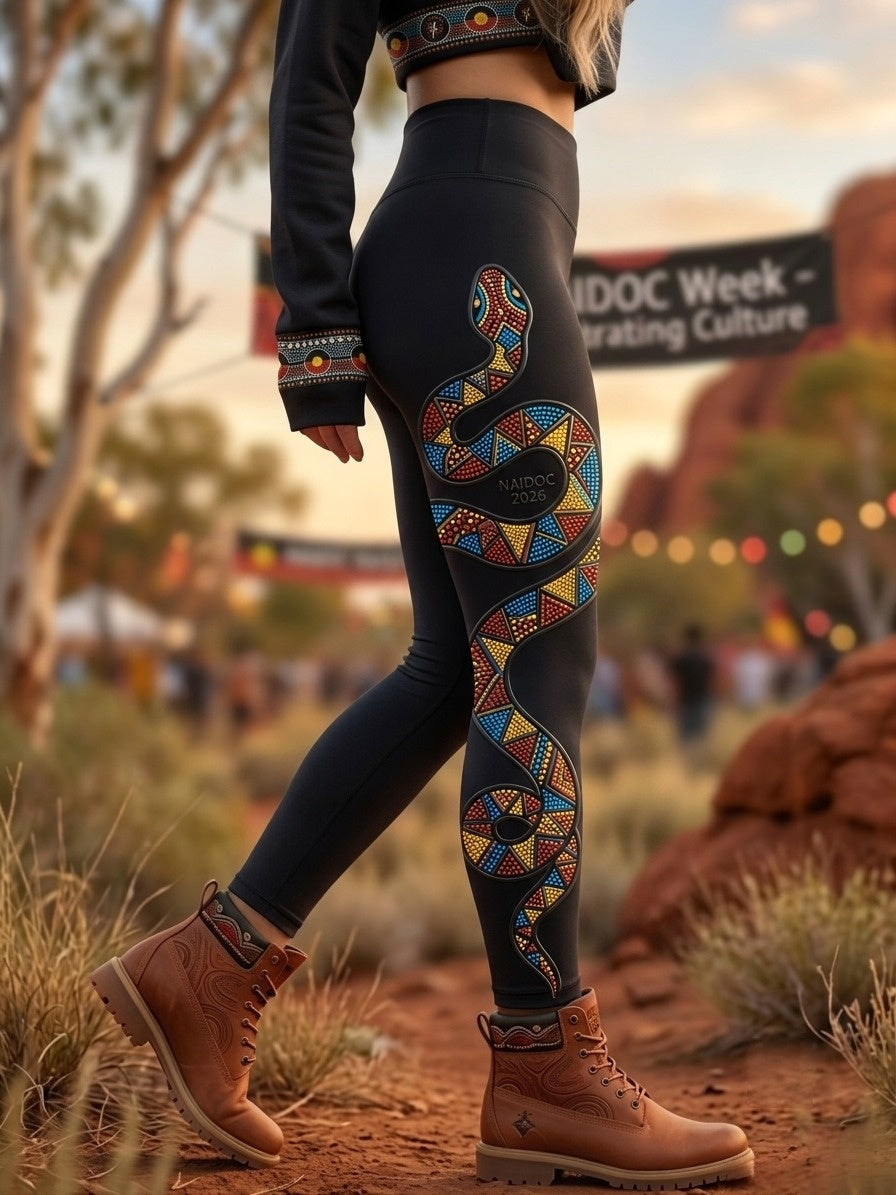 Women's AU Aboriginal Art NAIDOC Week Printed Sports Stretch Leggings