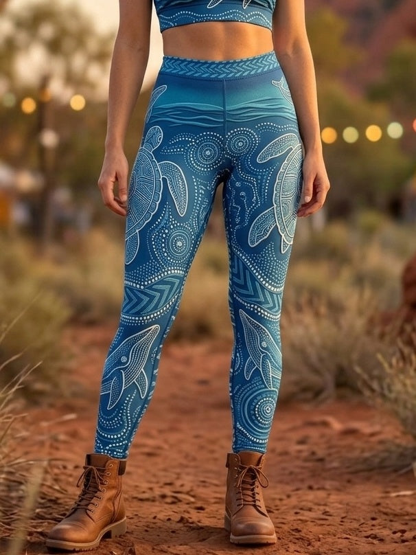 Women's AU Aboriginal Art NAIDOC Week Printed Sports Stretch Leggings