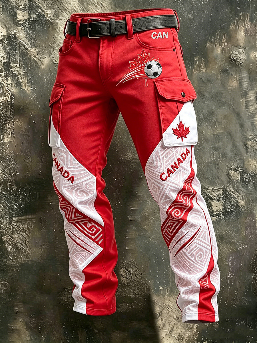 Men's Retro Canada Football Art Print Casual Workwear Trousers