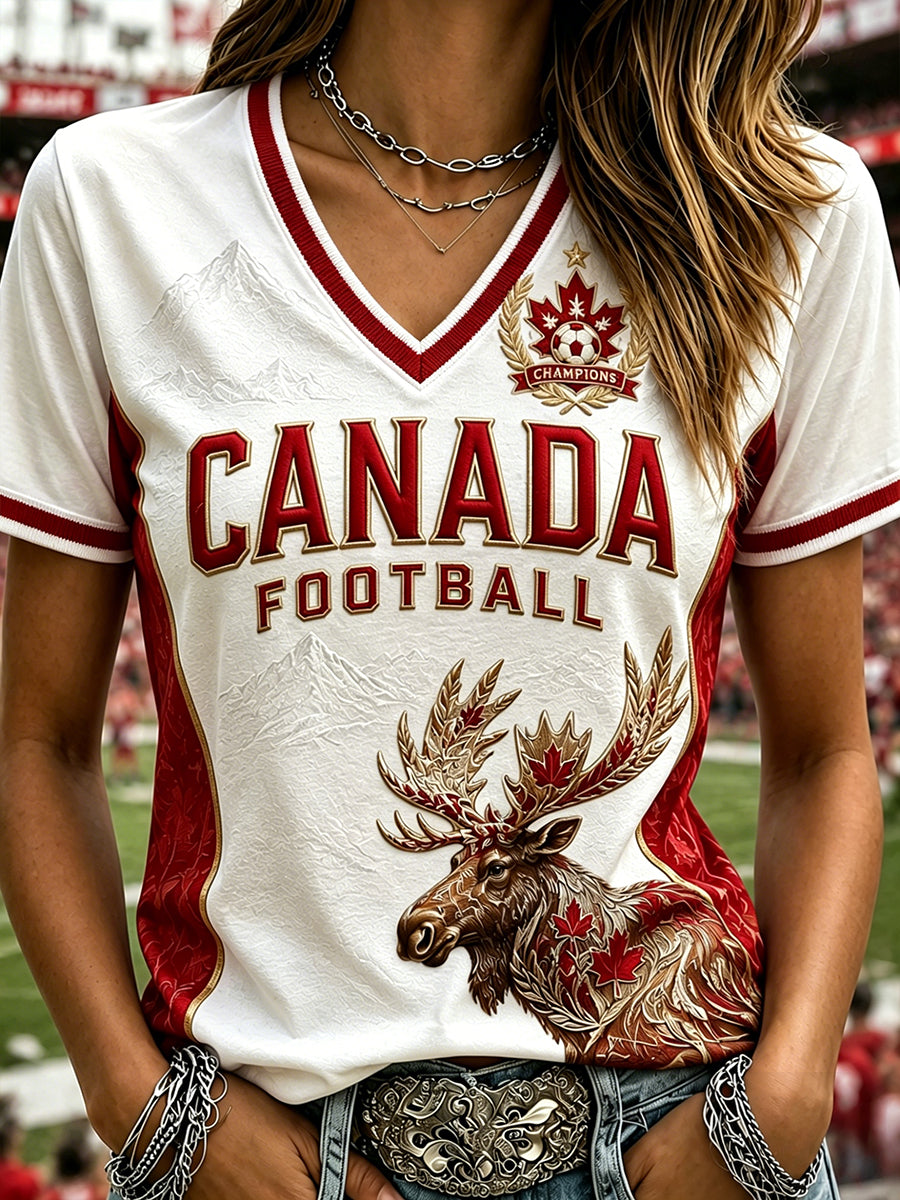 Women's Canada Football V-Neck T-Shirt