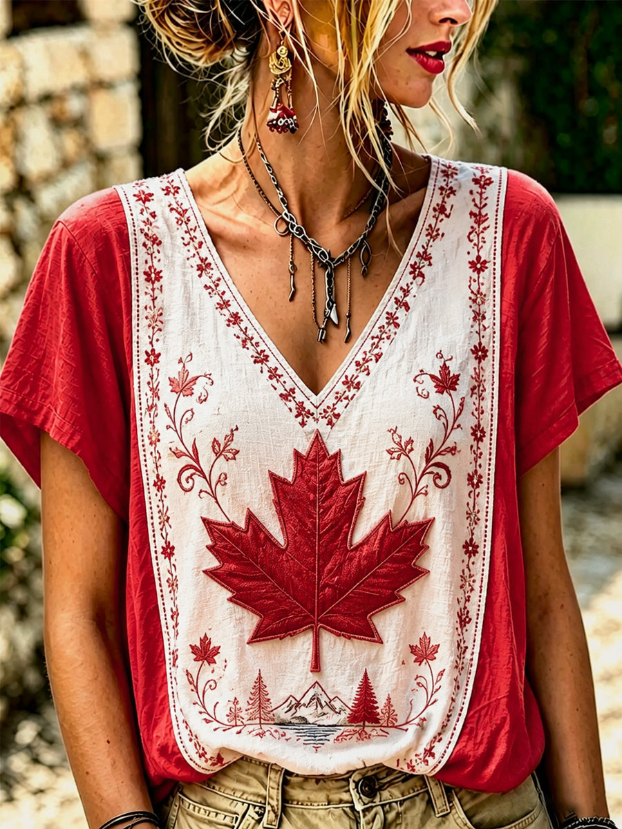 Women's Canada Day Casual Printed T-shirt