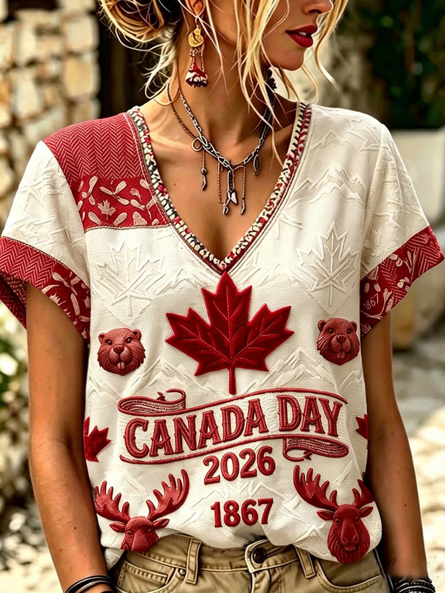 Women's Canada Day Casual Printed T-shirt
