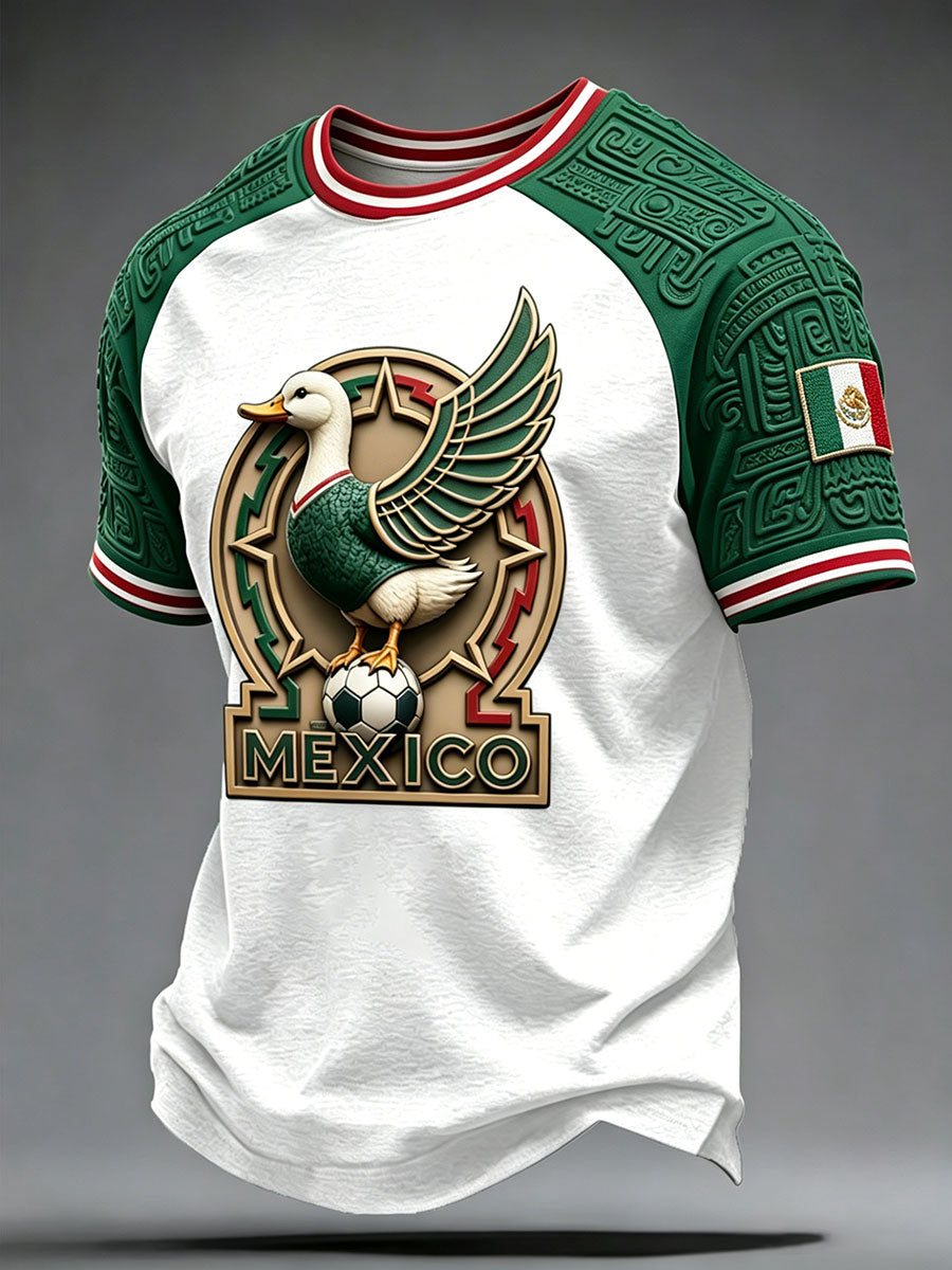 Men's Funny Duck Mexico Football Lover Art Printed T-Shirt