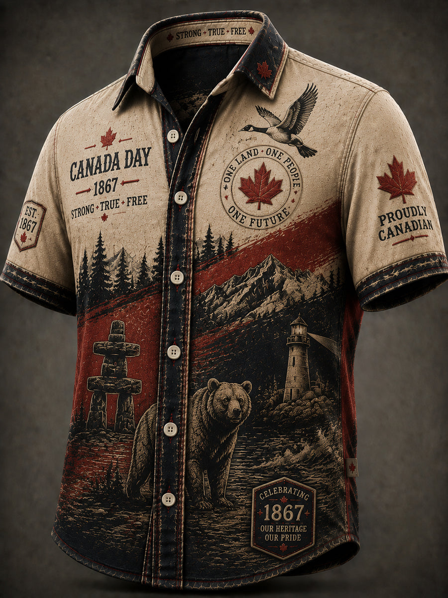 Men's Canada Day Printed Casual Short-Sleeve Shirt
