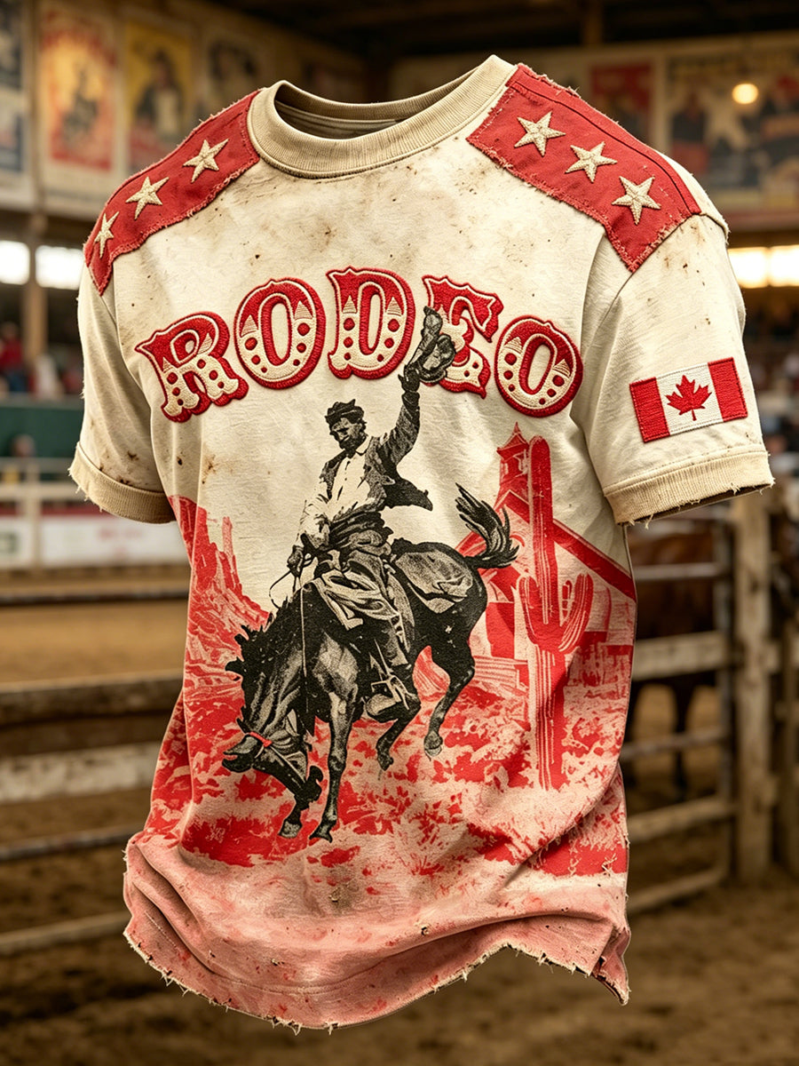 Men's Calgary Stampede Printed Vintage Fashion Loose Short Sleeve T-Shirt