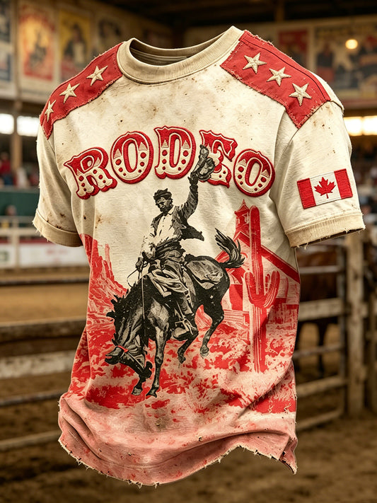 Men's Calgary Stampede Printed Vintage Fashion Loose Short Sleeve T-Shirt