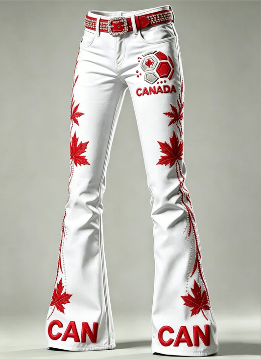 Women's Art Canada Soccer Print Flared Trousers