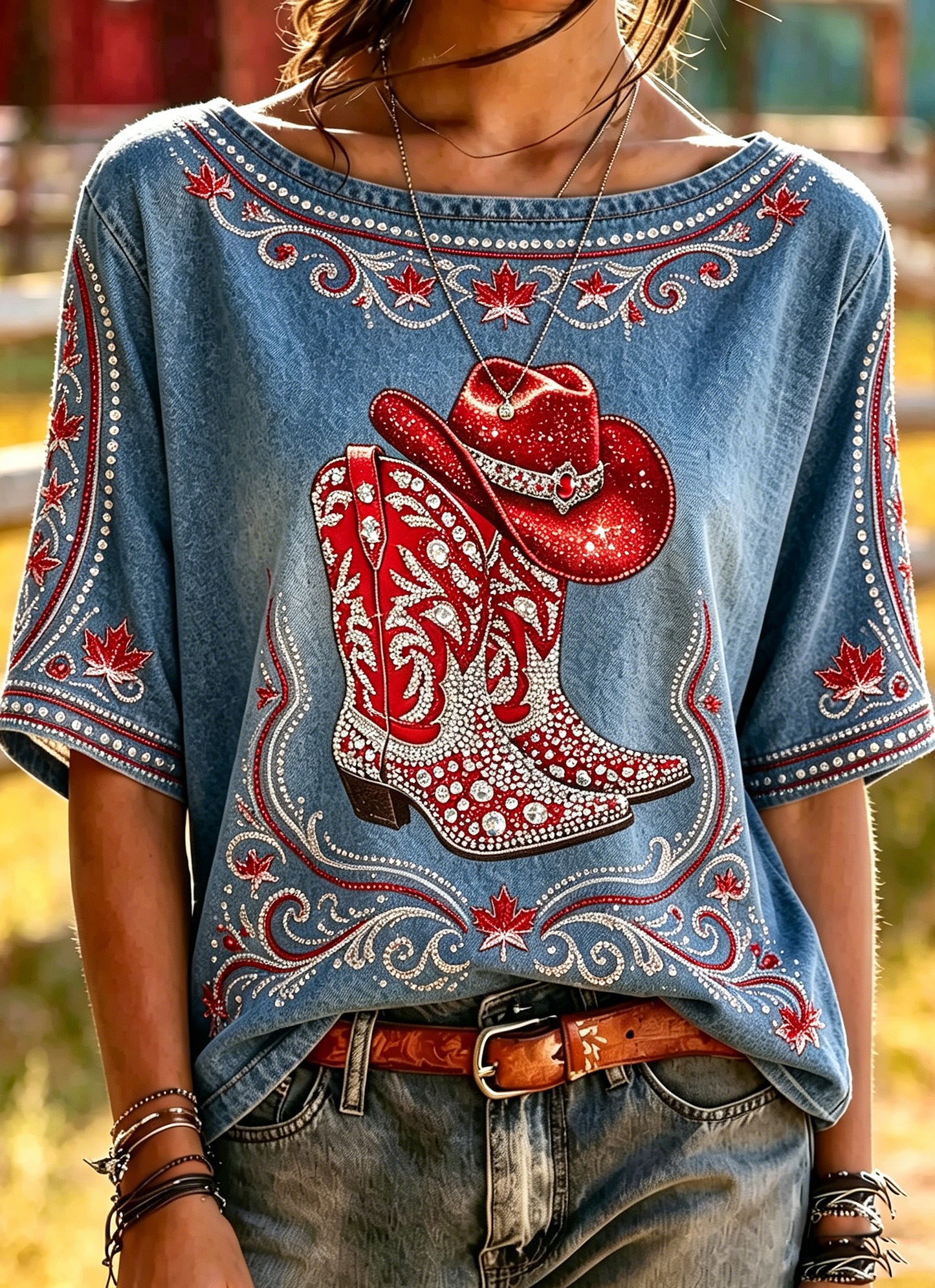 Women's Retro Calgary Stampede Printed Vintage Fashion Loose Short Sleeve T-Shirt