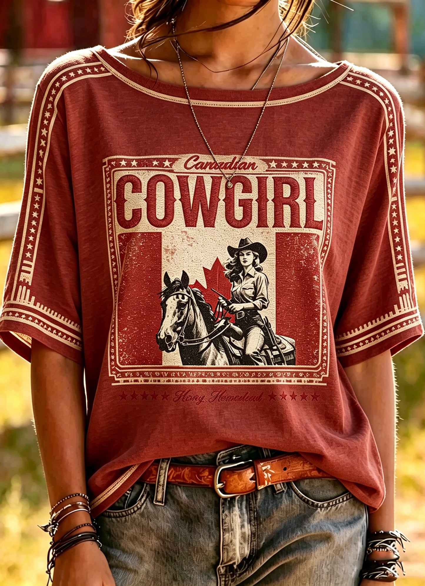 Women's Retro Calgary Stampede Printed Vintage Fashion Loose Short Sleeve T-Shirt
