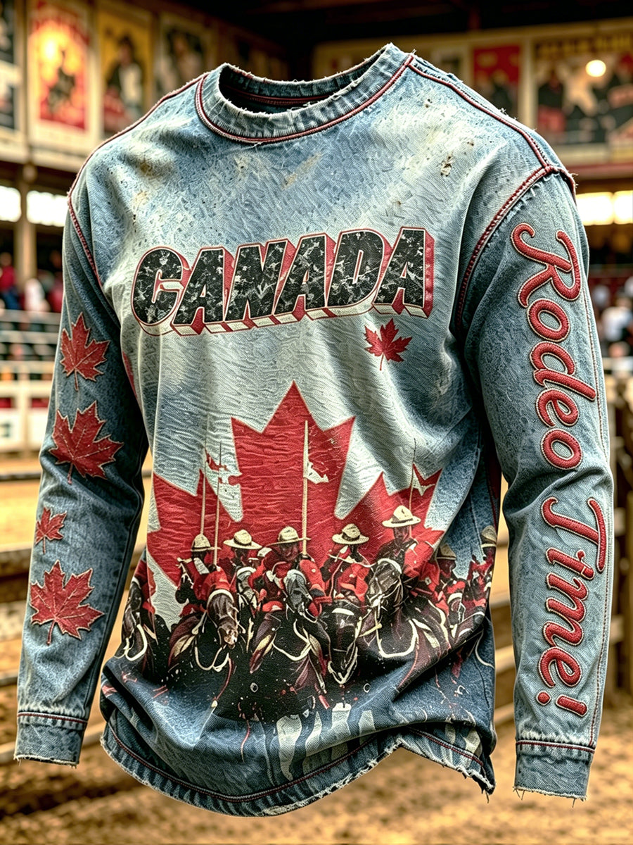 Men's Calgary Stampede Printed Crew Neck Casual Long Sweater
