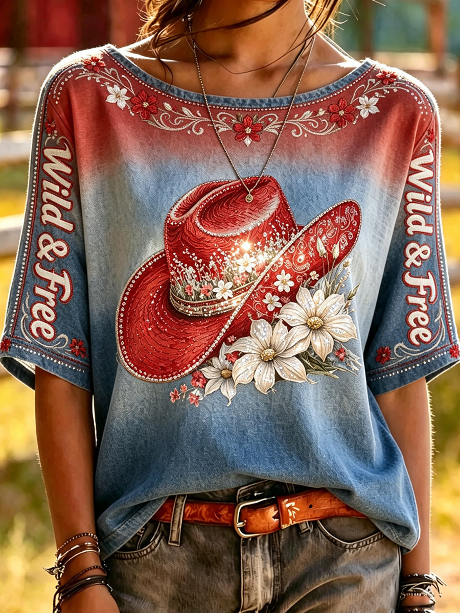 Women's Calgary Stampede Printed Vintage Fashion Loose Short Sleeve T-Shirt