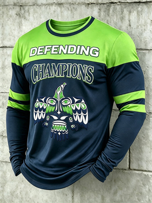 Men's Rugby Seattle Printed Crew Neck Casual Long T-shirt