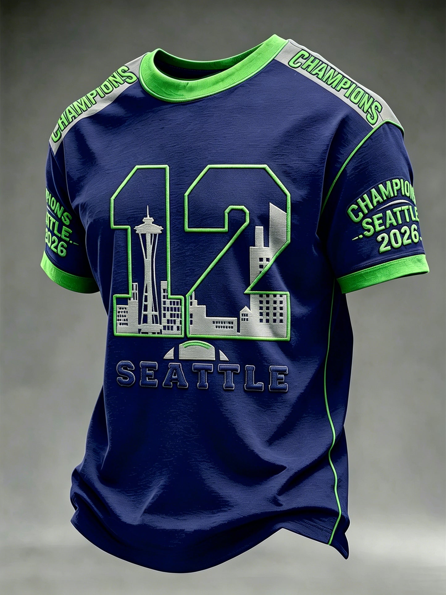 Men's Rugby Seattle Printed Vintage Fashion Loose Short Sleeve T-Shirt