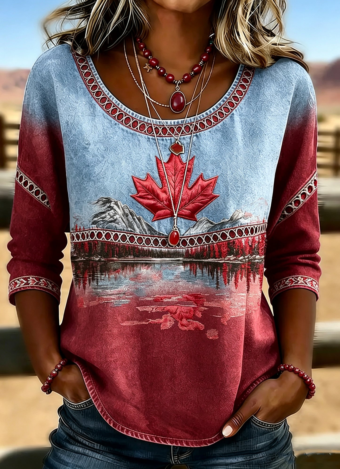 Women's Vintage Canada Calgary Stampede Print Casual Shirt