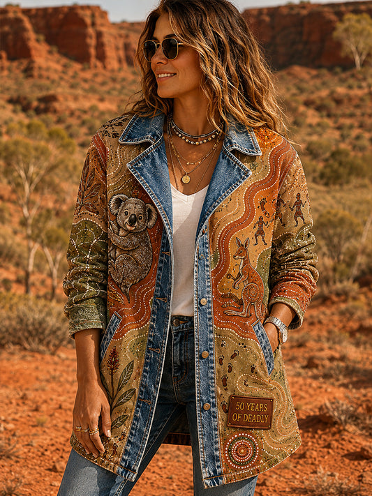 Women's Casual Jacket with Vintage Australian Ethnic Art Print