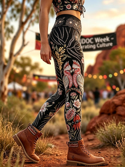 Women's AU Aboriginal Art NAIDOC Week Printed Sports Stretch Leggings