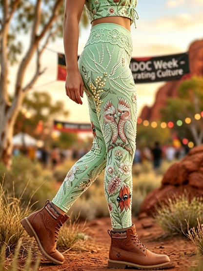 Women's AU Aboriginal Art NAIDOC Week Printed Sports Stretch Leggings