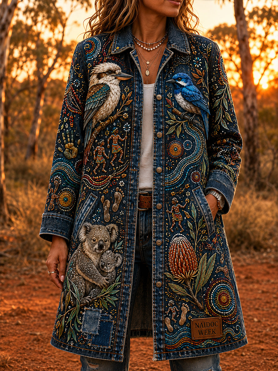 Women's Casual Jacket with Vintage Australian Ethnic Art Print