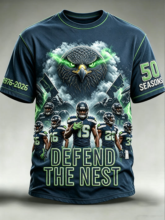 Men's Seattle Rugby Printed Vintage Fashion Loose Short Sleeve T-Shirt