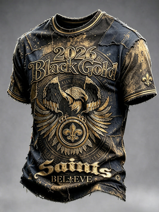 Men’s 2026 New Orleans Saints Retro Patchwork Print Casual T-shirt