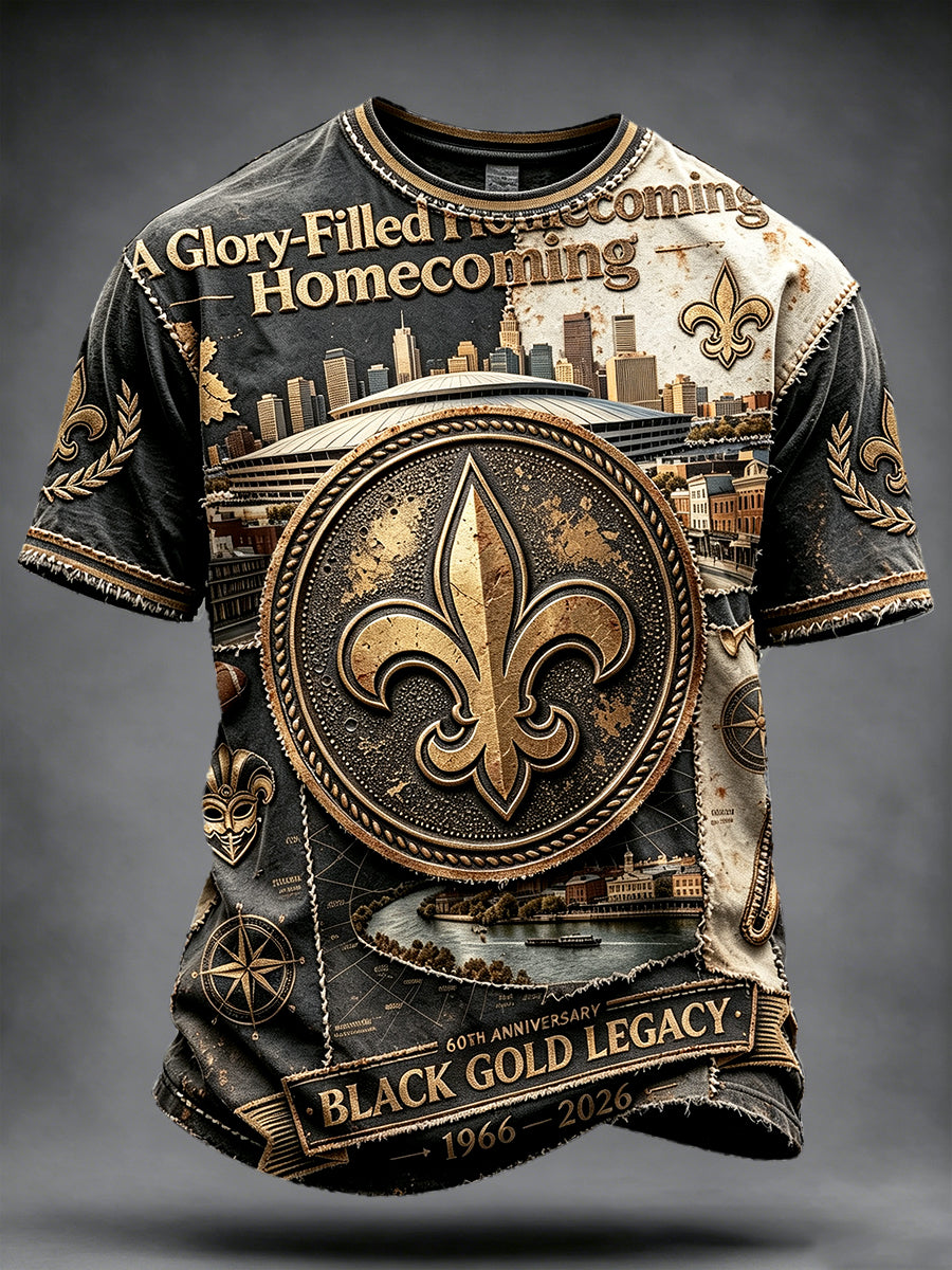 Men’s Vintage New Orleans Saints Football Patchwork Print Casual T-shirt