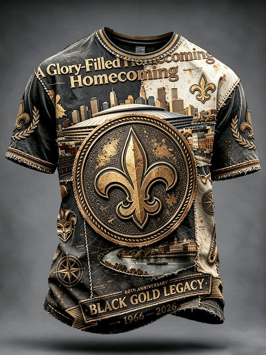 Men’s Vintage New Orleans Saints Football Patchwork Print Casual T-shirt