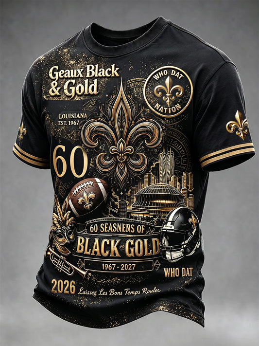 Men’s New Orleans Saints Football Print Black Casual T-shirt